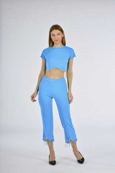 Μπλε Σετ Τοπ Με Ψηλόμεσο Παντελόνι